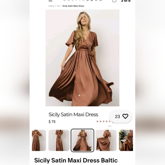 Baltic Born Sicily Satin Double Slit Maxi Dress in Rosy Brown NWOT - Picture 3 of 13
